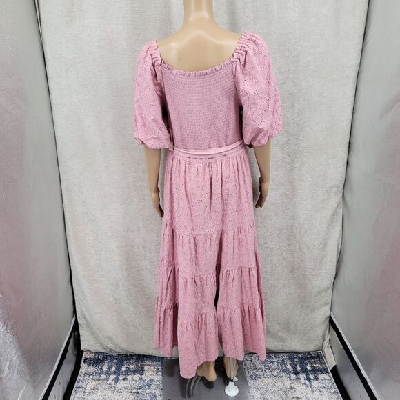 Westbound Pink Smocked Eyelet Cotton Maxi Dress Women's Size Large NEW - Picture 8 of 12